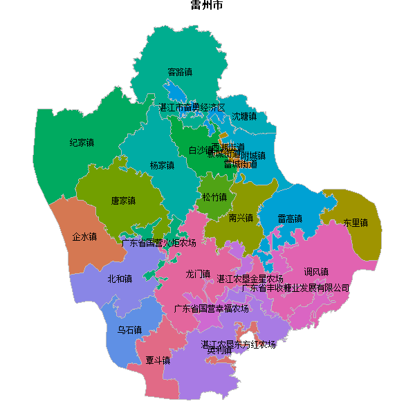 雷州市乡镇地图JSON数据火星坐标系(gcj02).json
