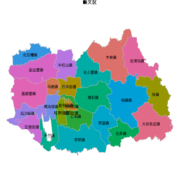 顺义区乡镇地图JSON数据火星坐标系(gcj02).json