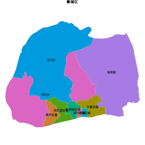 顺城区乡镇地图JSON数据火星坐标系(gcj02).json