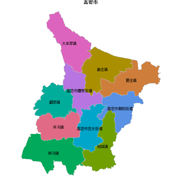 高密市乡镇地图JSON数据火星坐标系(gcj02).json