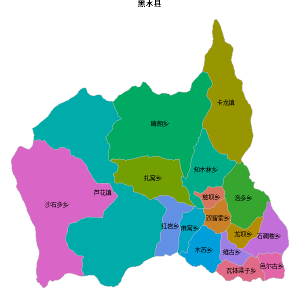 黑水县乡镇地图JSON数据火星坐标系(gcj02).json