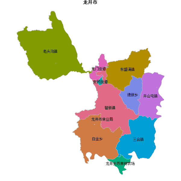 龙井市乡镇地图JSON数据火星坐标系(gcj02).json