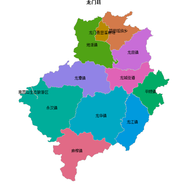 龙门县乡镇地图JSON数据火星坐标系(gcj02).json