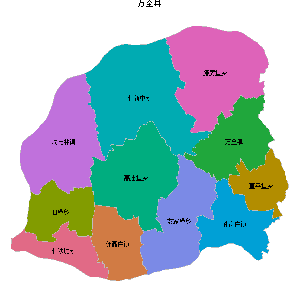 万全县乡镇地图shp数据WGS84坐标系.shp