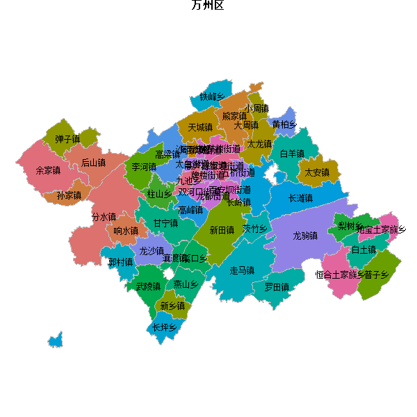 万州区乡镇地图shp数据WGS84坐标系.shp