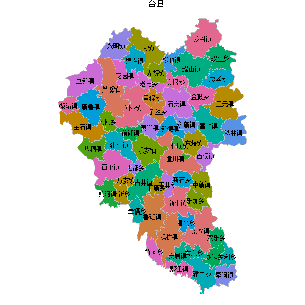三台县乡镇地图shp数据WGS84坐标系.shp