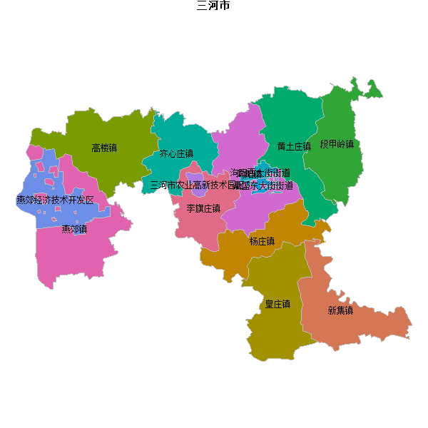 三河市乡镇地图shp数据WGS84坐标系.shp