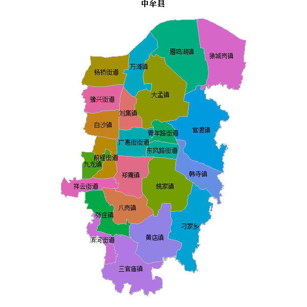中牟县乡镇地图shp数据WGS84坐标系.shp