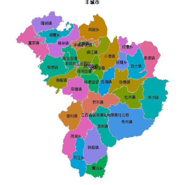 丰城市乡镇地图shp数据WGS84坐标系.shp