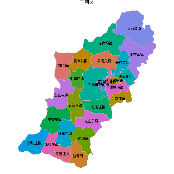 丰润区乡镇地图shp数据WGS84坐标系.shp