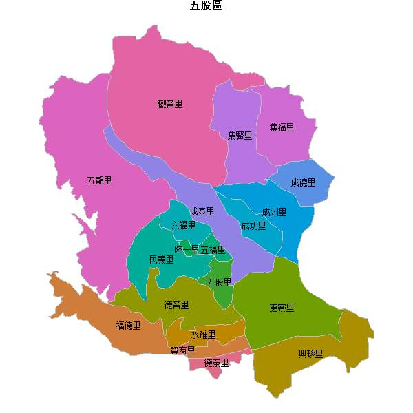 五股區乡镇地图shp数据WGS84坐标系.shp