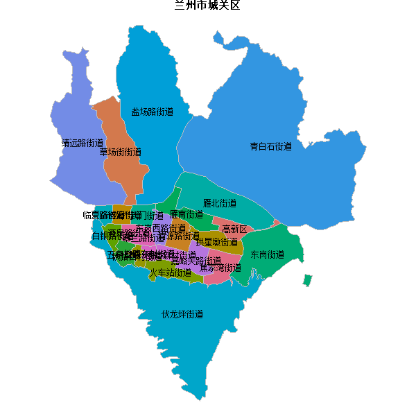 兰州市城关区乡镇地图shp数据WGS84坐标系.shp