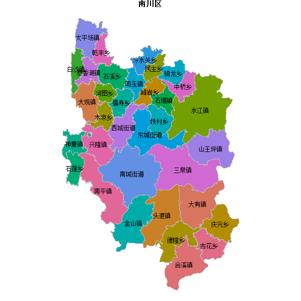 南川区乡镇地图JSON数据WGS84坐标系.json