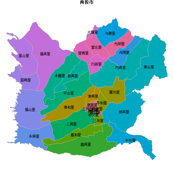 南投市乡镇地图shp数据WGS84坐标系.shp
