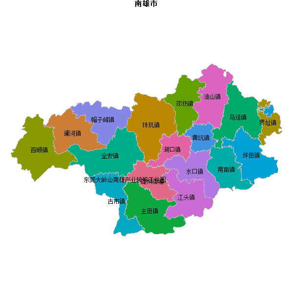 南雄市乡镇地图shp数据WGS84坐标系.shp