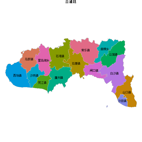 合浦县乡镇地图shp数据WGS84坐标系.shp
