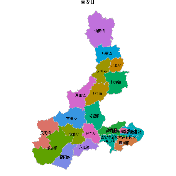 吉安县乡镇地图shp数据WGS84坐标系.shp