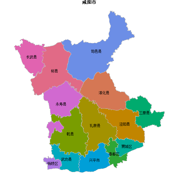 咸阳市地图shp数据WGS84坐标系.shp