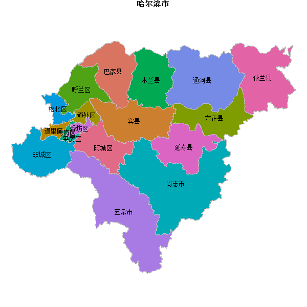 哈尔滨市地图shp数据WGS84坐标系.shp