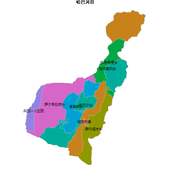 哈巴河县乡镇地图shp数据WGS84坐标系.shp