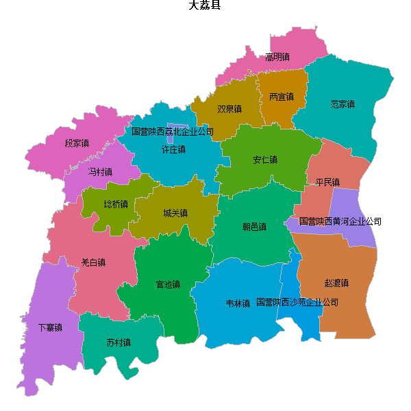 大荔县乡镇地图shp数据WGS84坐标系.shp