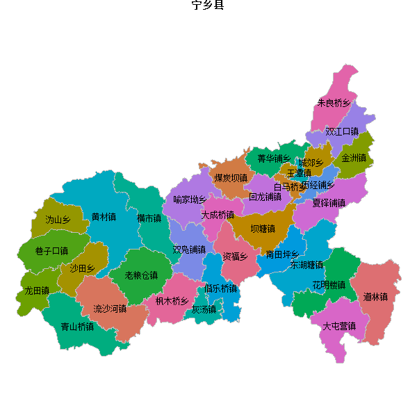 宁乡县乡镇地图shp数据WGS84坐标系.shp