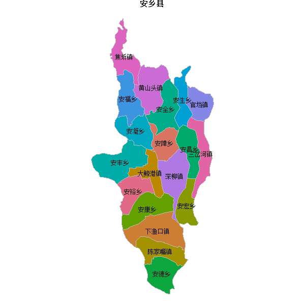 安乡县乡镇地图shp数据WGS84坐标系.shp