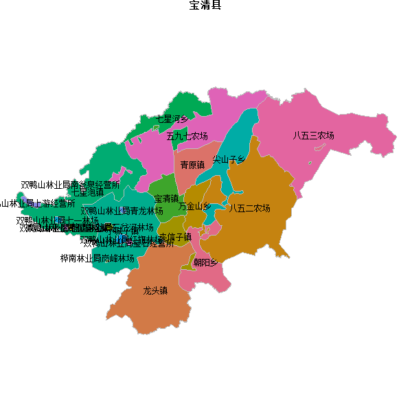 宝清县乡镇地图shp数据WGS84坐标系.shp