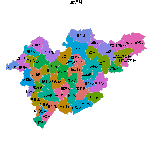宣汉县乡镇地图shp数据WGS84坐标系.shp