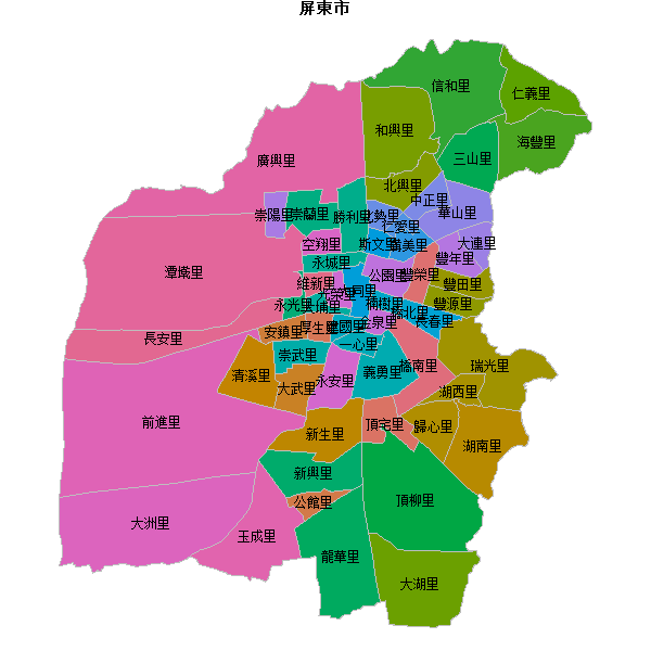 屏東市乡镇地图shp数据WGS84坐标系.shp