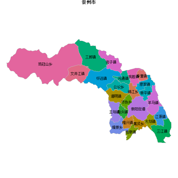 崇州市乡镇地图shp数据WGS84坐标系.shp