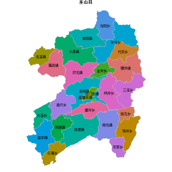 巫山县乡镇地图shp数据WGS84坐标系.shp