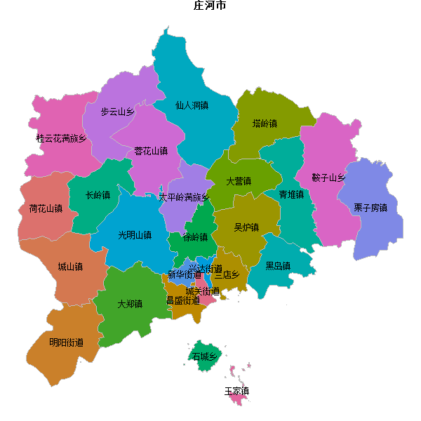 庄河市乡镇地图shp数据WGS84坐标系.shp
