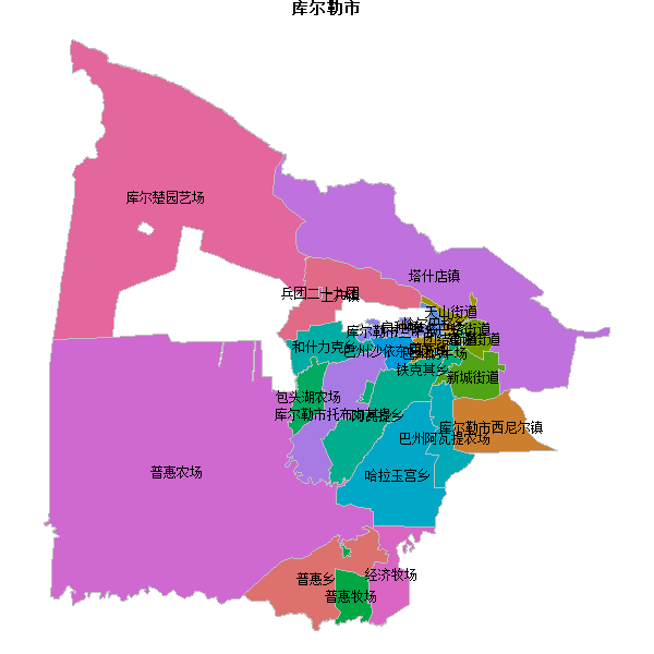 库尔勒市乡镇地图shp数据WGS84坐标系.shp