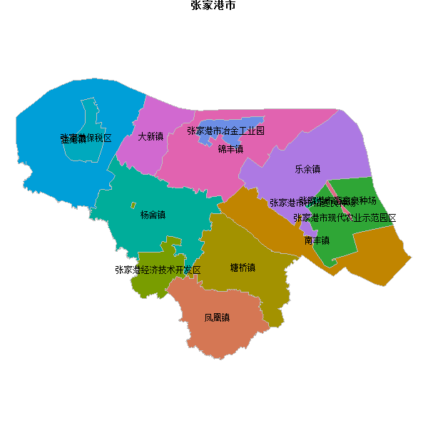 张家港市乡镇地图shp数据WGS84坐标系.shp
