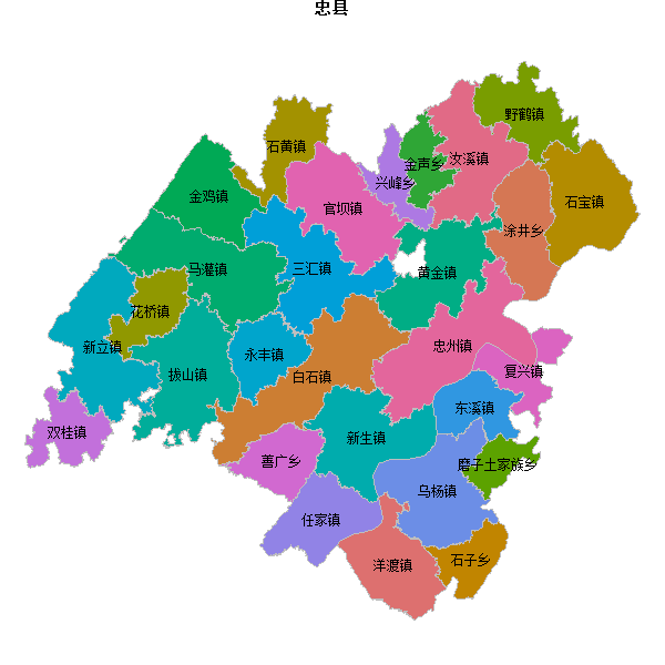 忠县乡镇地图shp数据WGS84坐标系.shp