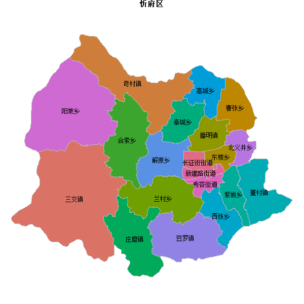 忻府区乡镇地图shp数据WGS84坐标系.shp