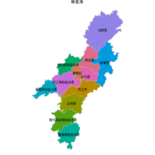 怀化市地图shp数据WGS84坐标系.shp
