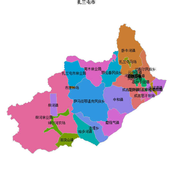 扎兰屯市乡镇地图shp数据WGS84坐标系.shp