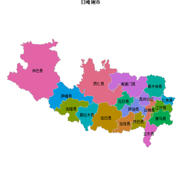 日喀则市地图shp数据WGS84坐标系.shp