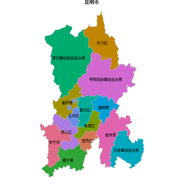 昆明市地图shp数据WGS84坐标系.shp
