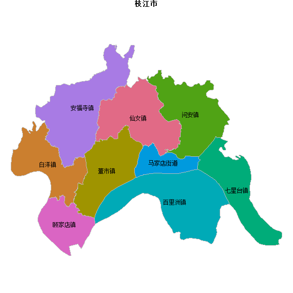 枝江市乡镇地图shp数据WGS84坐标系.shp
