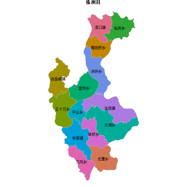 株洲县乡镇地图shp数据WGS84坐标系.shp