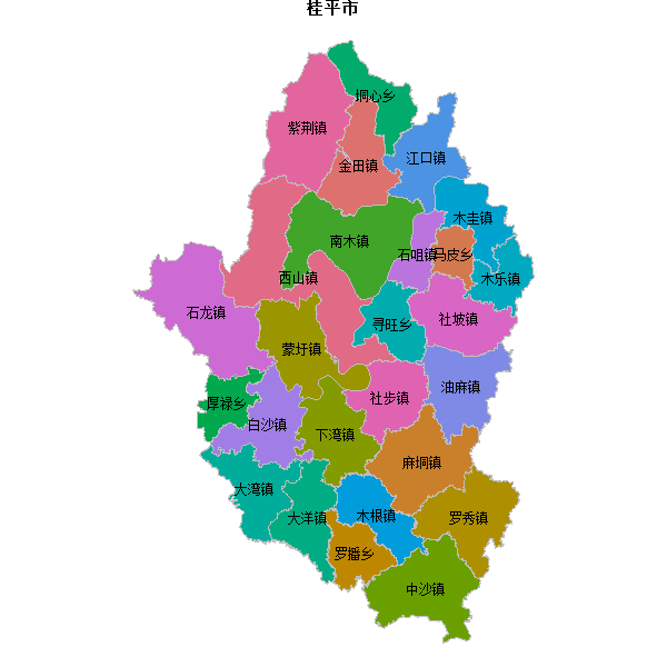 桂平市乡镇地图shp数据WGS84坐标系.shp
