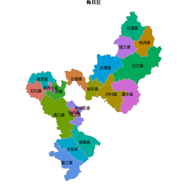 梅县区乡镇地图shp数据WGS84坐标系.shp