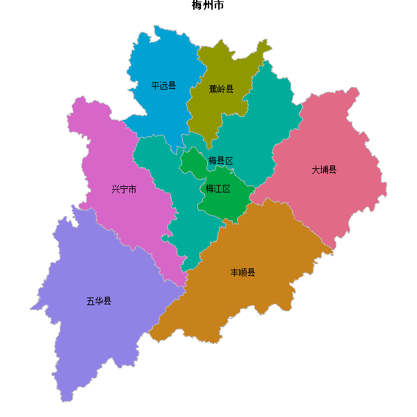 梅州市地图shp数据WGS84坐标系.shp