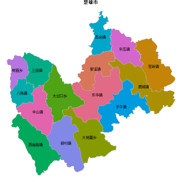 楚雄市乡镇地图shp数据WGS84坐标系.shp