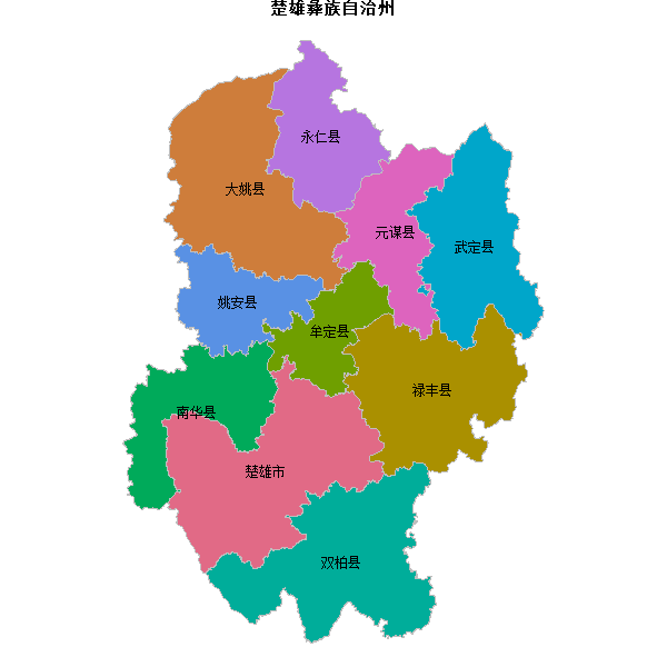 楚雄彝族自治州地图shp数据WGS84坐标系.shp