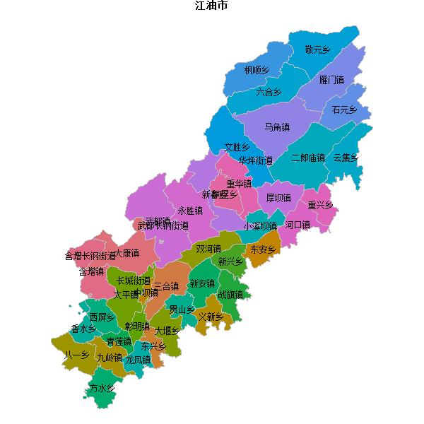 江油市乡镇地图shp数据WGS84坐标系.shp