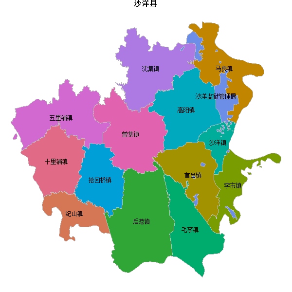 沙洋县乡镇地图shp数据WGS84坐标系.shp